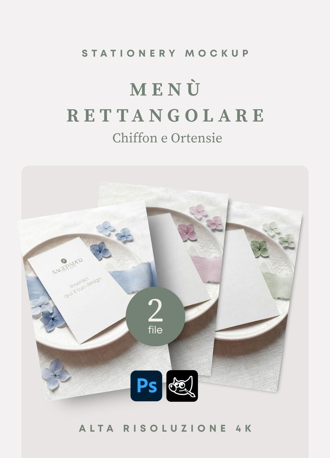 Stationery Mockup – Menù Rettangolare - Nastro e Ortensie