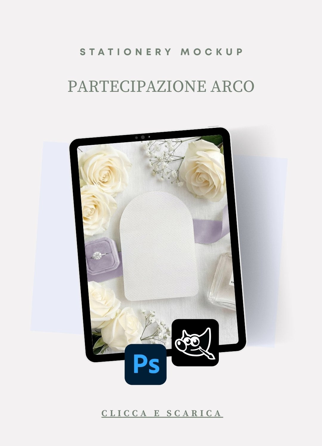 Stationery Mockup – Partecipazione Arco - Nastro Raso e Rose bianche