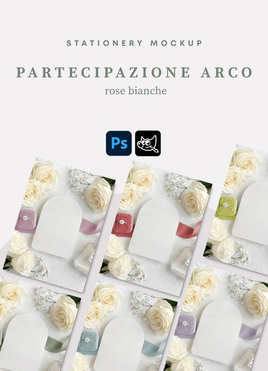 Stationery Mockup – Partecipazione Arco - Nastro Raso e Rose bianche