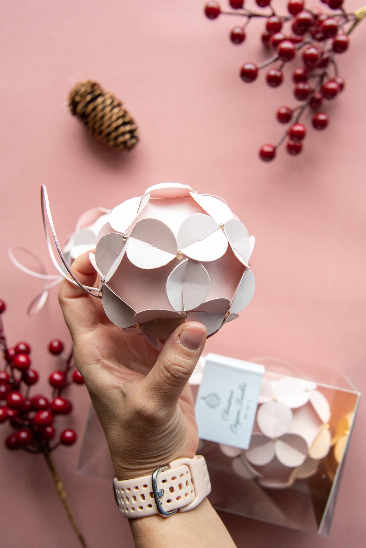 Christmas Origami Baubles – Set da 2- Rosa