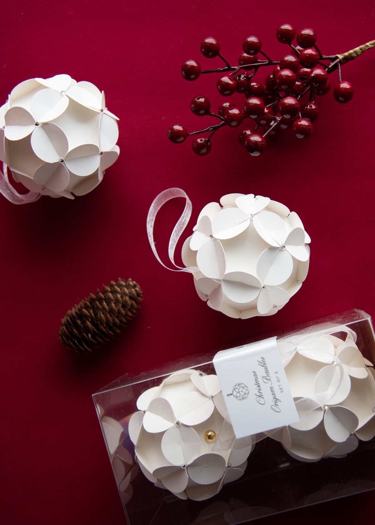 Christmas Origami Baubles – Set da 2- Bianco