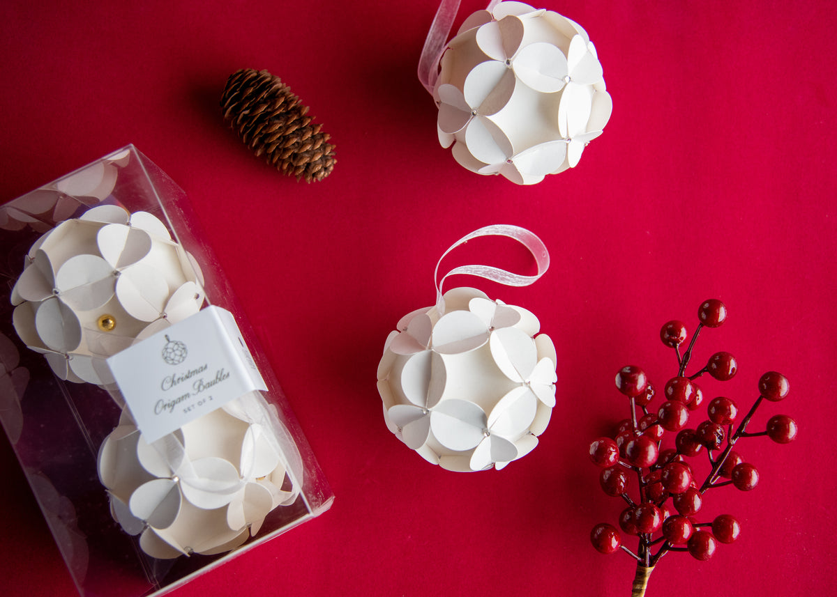 Christmas Origami Baubles – Set da 2- Bianco