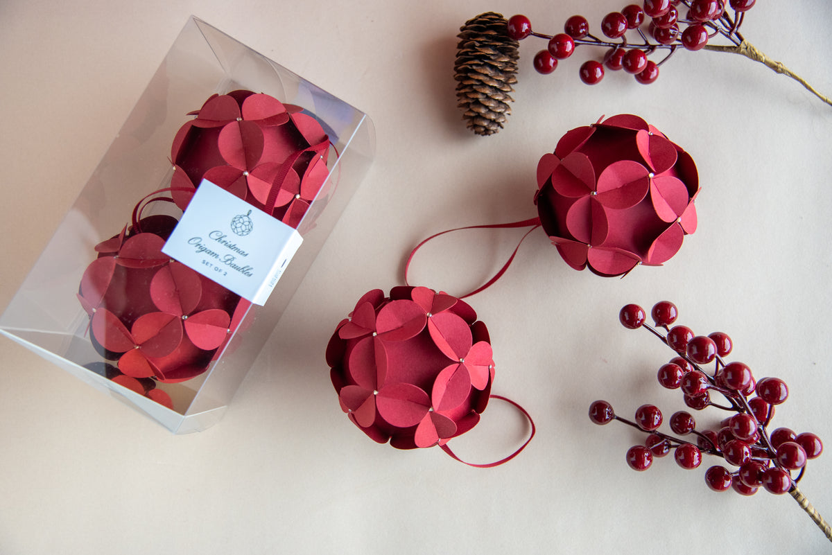 Christmas Origami Baubles – Set da 2- Rosso