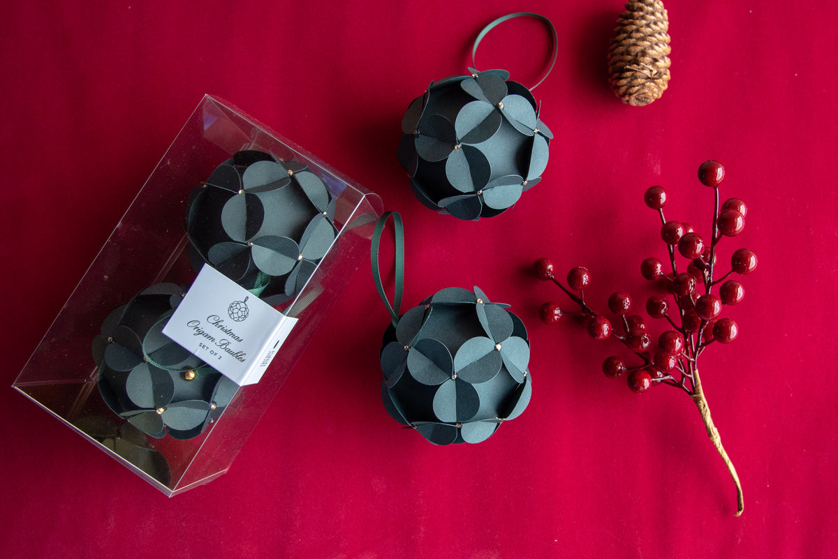 Christmas Origami Baubles – Set da 2- Verde Bottiglia