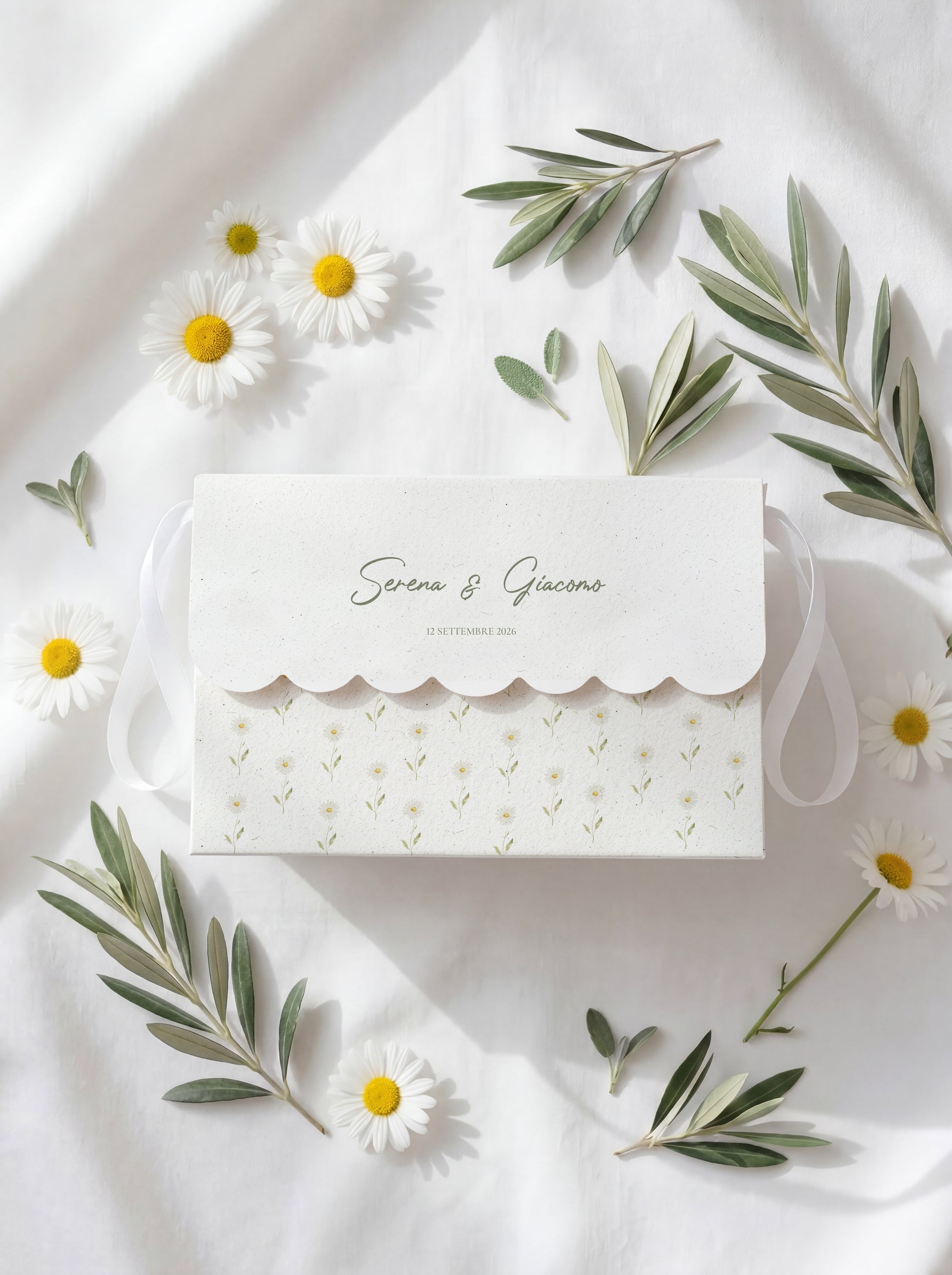 Wedding bag con margheritine ad acquarello