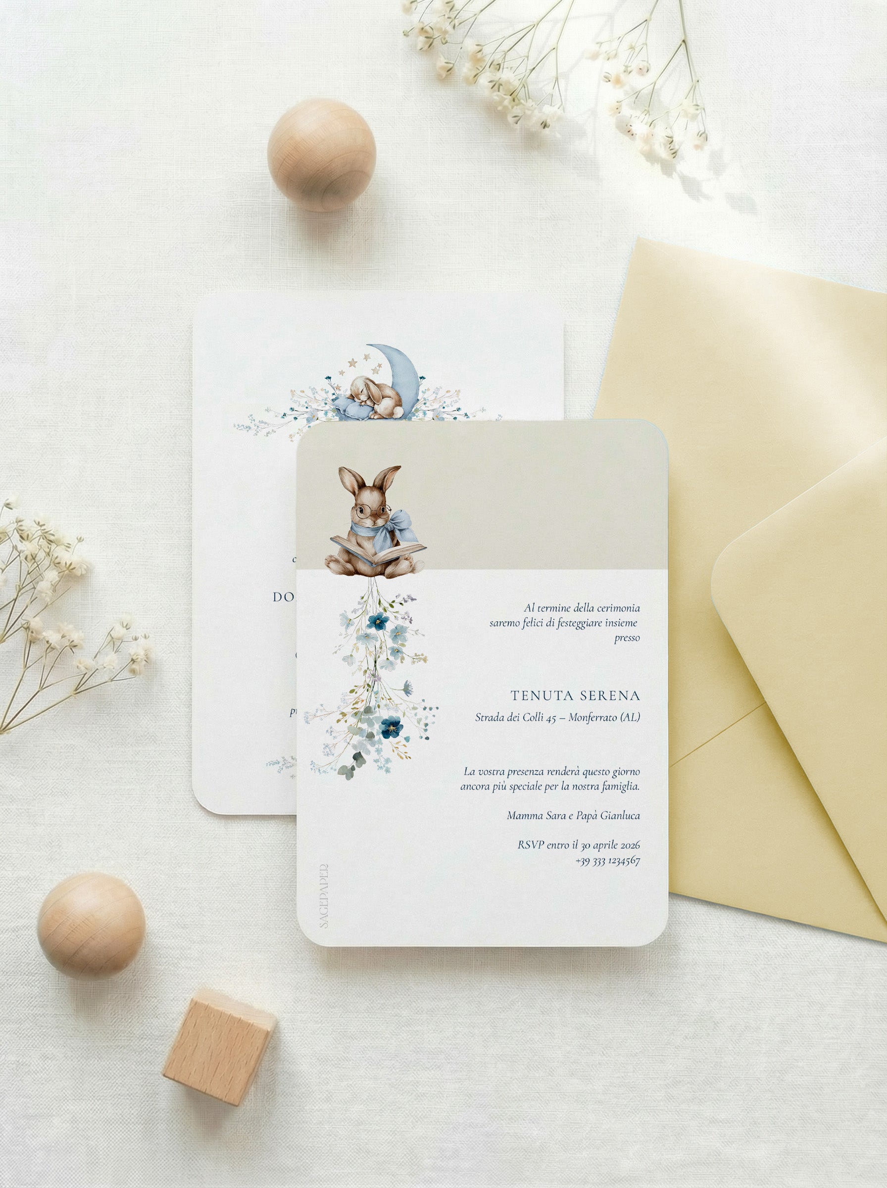 Invito Battesimo - Night Bunny