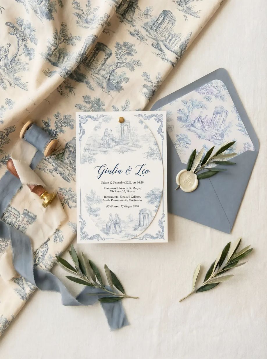 Partecipazione di matrimonio – Toile de Jouy Blu